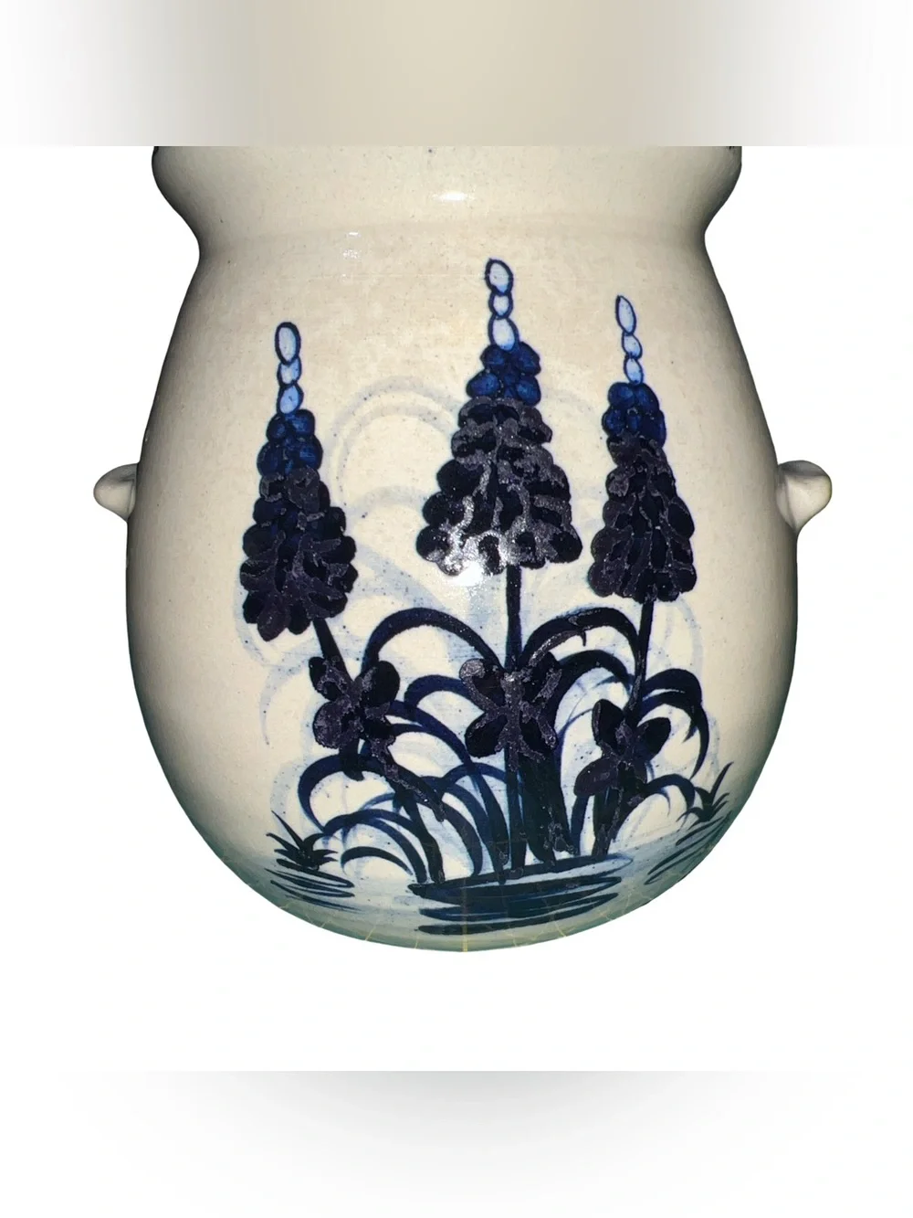 Marshall Pottery Signed Lidded Crock Vase Bluebonnets 8,3/4